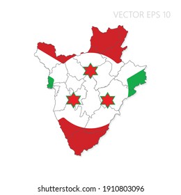 Burundi map with flag and shadow isolated on white background. Vector illustration EPS10.