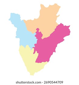 Burundi mapea cuatro regiones. Mapa de Burundi cuatro regiones en multicolor