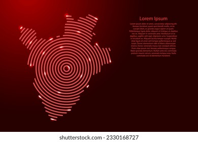 Burundi map from futuristic concentric red circles and glowing stars for banner, poster, greeting card