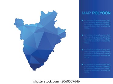 Mapa burundés de diseño moderno de estilo geométrico poligonal azul sobre fondo blanco. Mapa de ilustraciones vectoriales en un diseño poligonal geométrico azul moderno sobre fondo blanco. Ilustración vectorial.