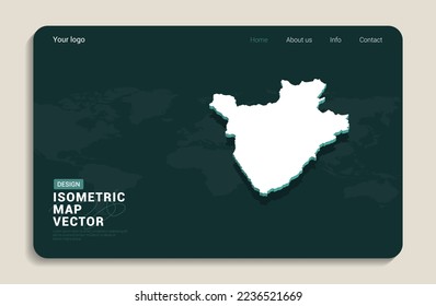 Burundi map green background with isometric vector. Web banner layout template.