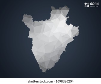 Burundi map grey polygon red triangle mosaic with dark background. style gradient vector.