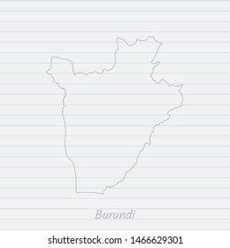 Burundi map hand drawn gray outline on notebook background. Vector Illustration EPS10.