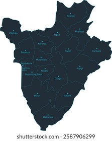 Burundi map high detailed with administrative divide by state, capital cities names, outline simplicity style. Vector illustration EPS10.