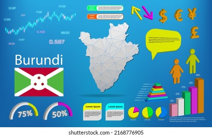 burundi map info graphics - charts, symbols, elements and icons collection. Detailed burundi map with High quality business infographic elements.