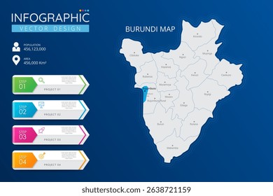 Burundi map with location pointer marks. High detailed country map with division, cities and capital infographic template. Vector illustration EPS10