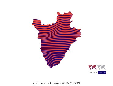 Mapa burundés rojo y azul de abstracto con vector de ondas dinámicas.