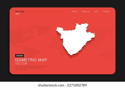 Burundi map red isolated on dark background with 3d world map isometric vector illustration.