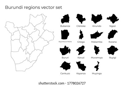 Burundi map with shapes of regions. Blank vector map of the country with regions. Borders of the country for your infographic. Vector illustration.