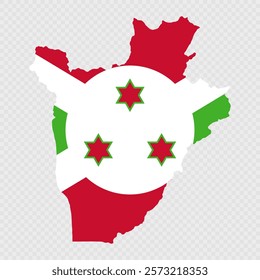 Burundi map silhouette with flag.