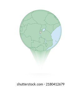 Burundi map, stylish location icon with Burundi map and flag. Green pin icon.