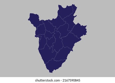 Mapa vectorial de Burundi, color azul, aislado en fondo gris