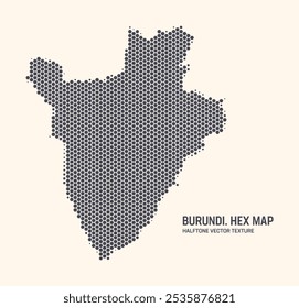 Isolamento Do Padrão De Meio-Tom Hexagonal Do Vetor De Mapa Do Burundi No Plano De Fundo Claro. Textura hexadecimal em forma de mapa do Burundi. Mapa do Contorno Tecnológico Moderno do Burundi para Projetos de Design ou Negócios