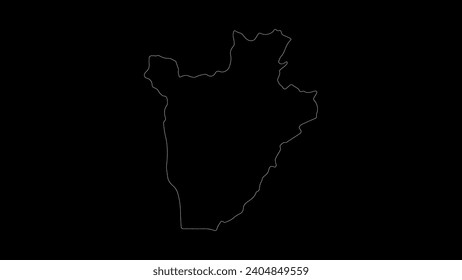 Mapa de ilustraciones vectoriales de Burundi. Dibujo con una línea blanca sobre un fondo negro.