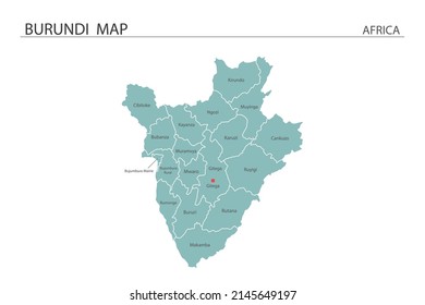 Burundi map vector illustration on white background. Map have all province and mark the capital city of Burundi. 