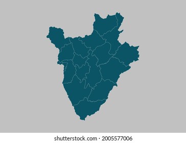 Burundi map vector,isolated ocean blue color on gray background