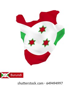 Burundi map with waving flag of country. Vector illustration.