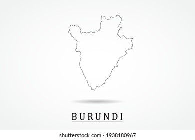 Mapa de Burundi - Mapa Mundial Plantilla vectorial internacional con un contorno negro delgado o un esquema de dibujo gráfico estilo y color negro aislado en fondo blanco - Ilustración vectorial 10