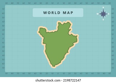 Burundi Map - World Map International vector template High detailed with green and cream color isolated on blue background including Compass Rose icon - Vector illustration eps 10
