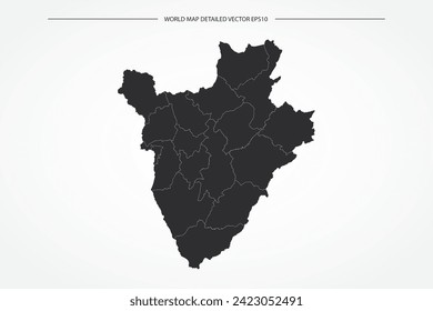 Burundi Map - World Map International vector template with High detailed with black and white outline color isolated on white background - Vector illustration eps 10
