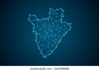 Burundi Map - World Map mash line and point scales on blue technology background. Wire Frame 3D mesh polygonal network line, design sphere, dot and structure -  Vector illustration eps 10