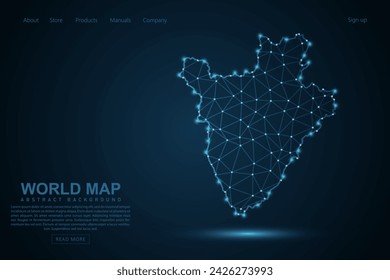 Burundi Map - World Map mash line and point scales on blue technology background. Wire Frame 3D mesh polygonal network line, design sphere, dot and structure - Vector illustration eps 10