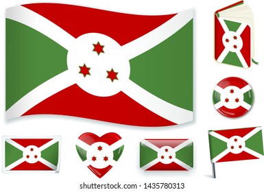 Burundi national flag. Vector illustration. 3 layers. Shadows, flat flag, lights and shadows. Collection of 220 world flags. Accurate colors. Easy changes.