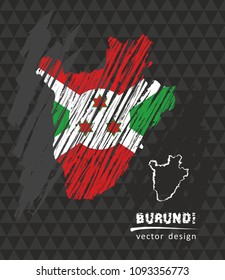 Burundi national vector map with sketch chalk flag. Sketch chalk hand drawn illustration