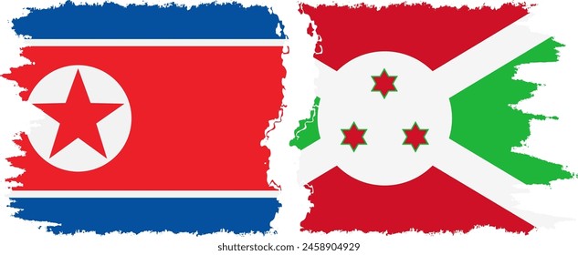 Burundi and North Korea grunge flags connection, vector