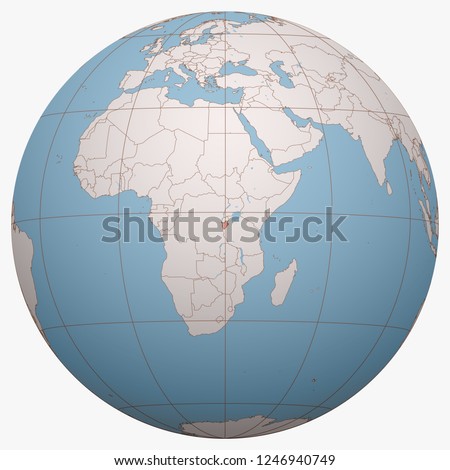 Burundi on the globe. Earth hemisphere centered at the location of the Republic of Burundi. Burundi map.