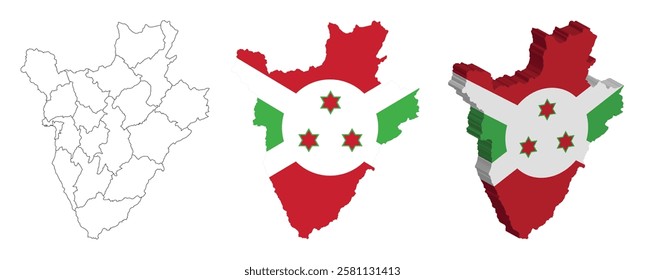 Burundi outline, fill with flag and 3d map