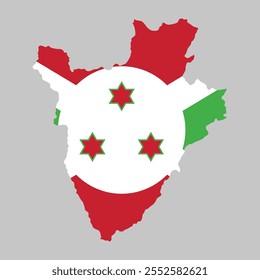 Esquema del mapa de Burundi sobre el fondo de la bandera nacional