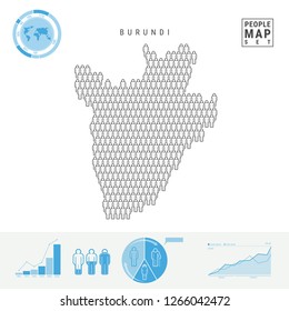 Burundi People Icon Map. People Crowd in the Shape of a Map of Burundi. Stylized Silhouette of Burundi. Population Growth and Aging Infographic Elements. Vector Illustration Isolated on White.