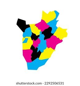 Mapa político burundiano de divisiones administrativas - provincias. Mapa vectorial en blanco en colores CMYK.