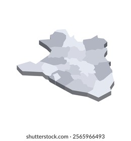 Burundi political map of administrative divisions - provinces. 3D isometric blank vector map in shades of grey.