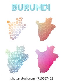 Burundi polygonal map. Mosaic style maps collection. Bright abstract tessellation, geometric, low poly, modern design. Burundi polygonal maps for infographics or presentation.