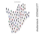 Burundi population map. Large group of realistic a diverse crowd of people figures in a shape of Burundian map. Flat vector illustration isolated on white.