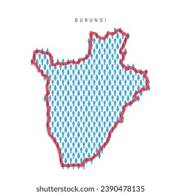 Burundi population map. Stick figures Burundian people map with bold red translucent country border. Pattern of men and women icons. Isolated vector illustration. Editable stroke.