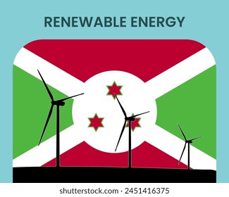 Burundi renewable energy, environmental and ecological energy idea, wind turbine with Burundi flag, electrical industry, alternative solar power