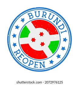 Burundi Reopening Stamp. Round badge of country with flag of Burundi. Reopening after lock-down sign. Vector illustration.