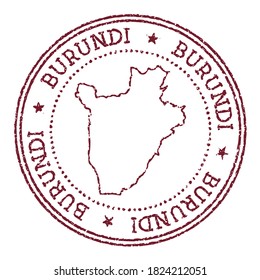 Burundi round rubber stamp with country map. Vintage red passport stamp with circular text and stars, vector illustration.