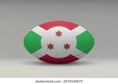 Burundi rugby ball featuring the national flag design on a gray background