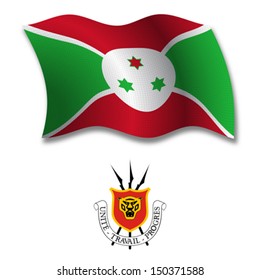 burundi shadowed textured wavy flag and coat of arms against white background, vector art illustration, image contains transparency transparency
