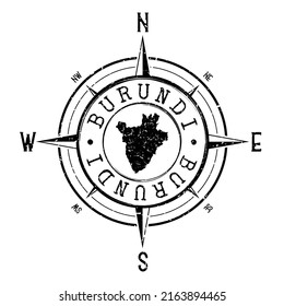 Burundi Stamp Map Compass Adventure. Illustration Travel Country Symbol. Seal Expedition Wind Rose Icon.