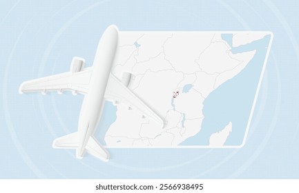 Burundi Travel Illustration with Plane and National Flag. Ideal for travel agencies, promotional materials, or geographic content related to Burundi.