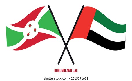 Burundi and UAE Flags Crossed And Waving Flat Style. Official Proportion. Correct Colors.