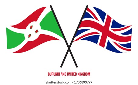 Burundi and United Kingdom Flags Crossed Flat Style. Official Proportion. Correct Colors.