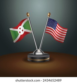 Burundi and United States table flags with gradient backgrund. Vector Illustration