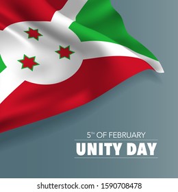 Burundi unity day greeting card, banner, vector illustration. National day 5th of February background with elements of flag, square format 
