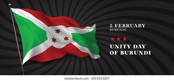 Burundi unity day vector banner, greeting card. Burundian wavy flag in 5th of February national patriotic holiday horizontal design